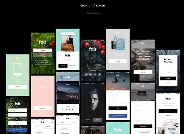 价值42刀130个界面  iOS Sketch UI素材包Fair Mobile UI Kit（762MB）