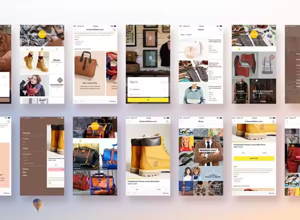 男性户外服饰装备风格的APP UI Kit下载【PSD】