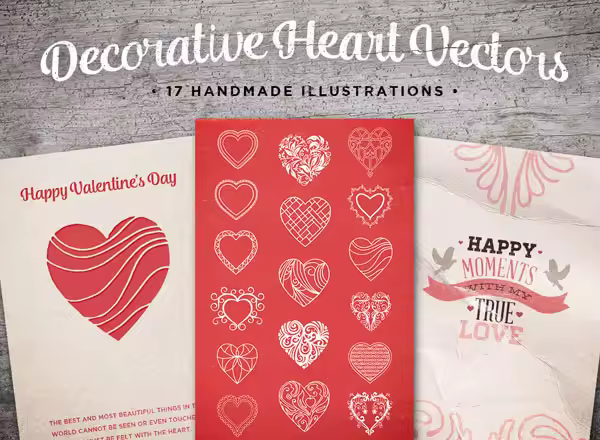 情人节心形矢量素材包 Decorative Heart Vectors Volume 1