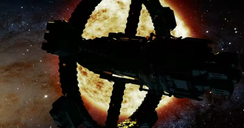 宇宙飞船与太阳之星高清视频素材 Space Ship and Sun Star