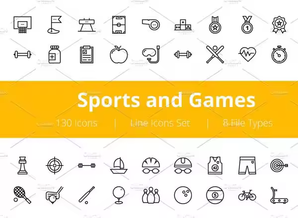 体育竞技主题图标集 125+ Sports and Games Line Icons