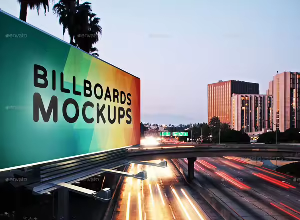 夜间广告牌展示样机模版 Billboards Mockups at Night Vol.1