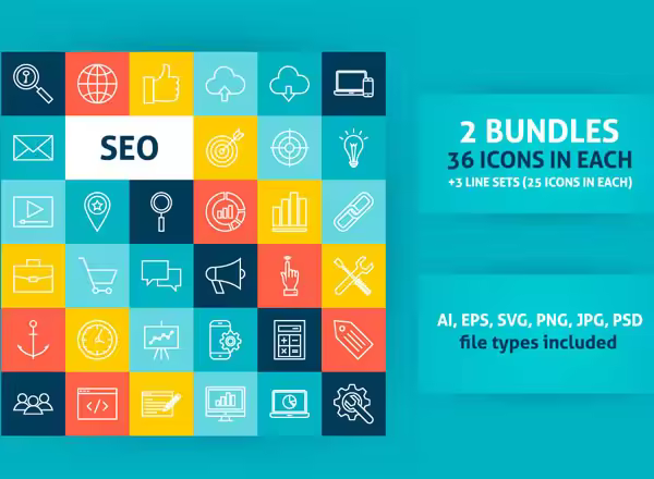 SEO&网页开发主题图标集 SEO Line Art Icons