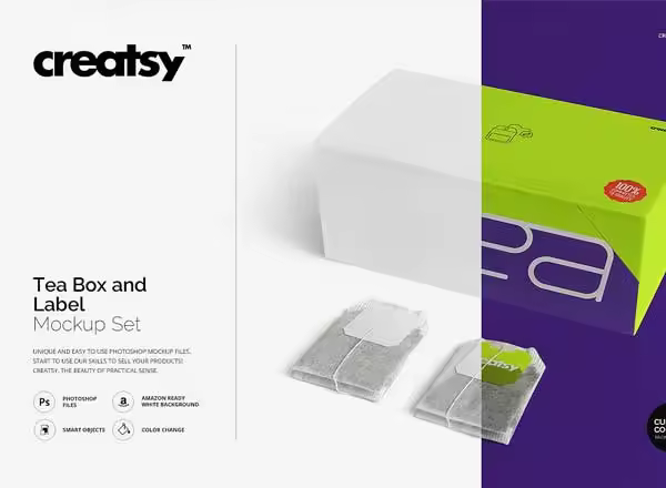 茶叶盒和标签样机模版 Tea Box and Label Mockup Set