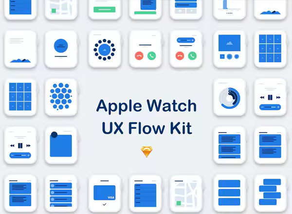 Apple Watch 应用界面设计素材包 Apple Watch UX Flow Kit [for Sketch]