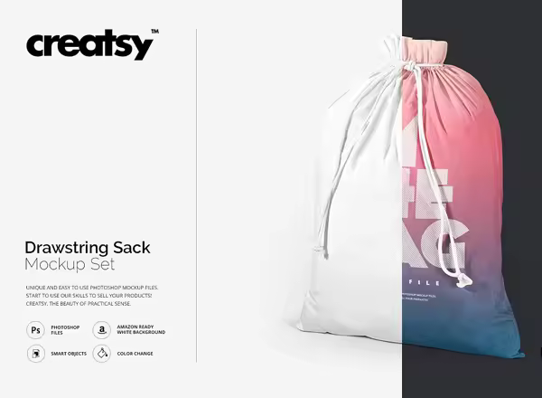 拉绳袋布袋样机模板集合 Drawstring Sack Mockup Set