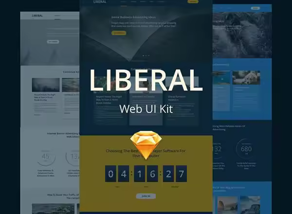 高品质多种配色方案着陆页 Web UI 套件 Liberal UI Kit [for Sketch]