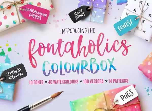 彩色礼品包装设计素材包 The Fontaholics Colourbox（背景+纹理+字体+矢量素材）