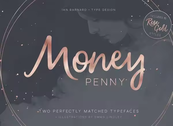 无衬线手写英文字体 Money Penny – Script & Sans（无衬线字体+字体笔刷）
