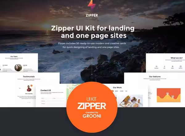 网页设计 UI 组件素材包 Zipper UI Kit（50个即拿即用 Cards）