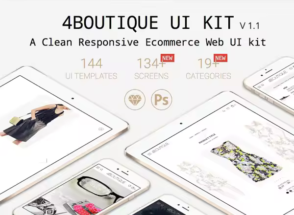 物超所值品质极佳的一套时尚电商主题网站 UI 套件4Boutique Ecommerce UI KIT Bundle