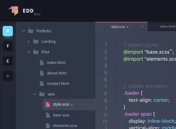 代码编辑器软件应用界面模板 Edd – code editor (.sketch)