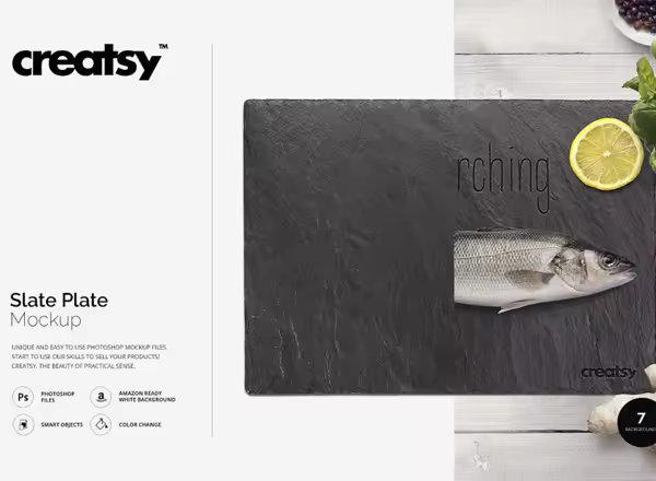 砧板样机素材 Slate Plate Mockup