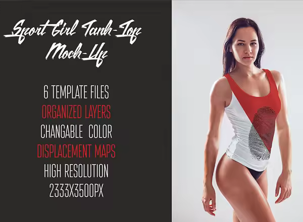 女性运动背心样机模板 Sport Girl Tank-Top Mock-Up