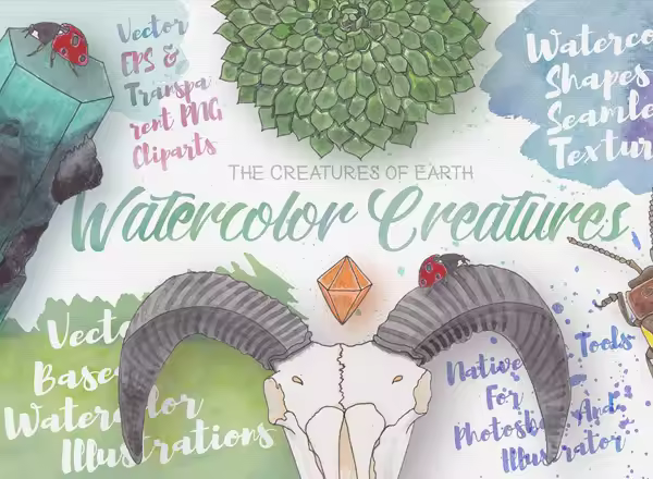 水彩生物背景素材 Watercolor Creatures vol. 1