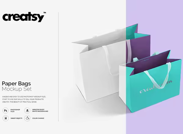 高端纸质礼品袋样机模板 Paper Bags Mockup Set