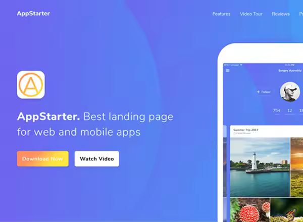 APP及网页着陆页模板及线框图 AppStarter Website Template  [PSD, Sketch]