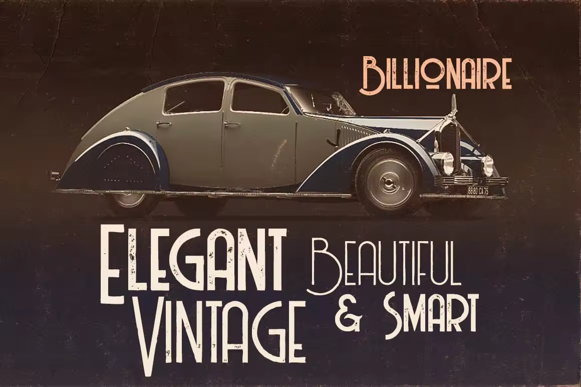 独特的装饰艺术或复古风格无衬线字体: Billionaire Medium Grunge Font