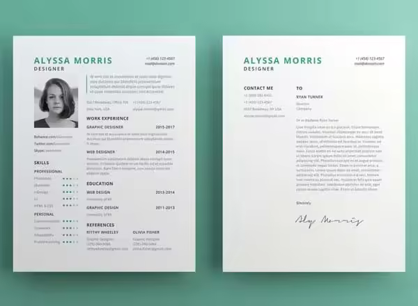 简约清新实用型简历模板 Clean Resume CV Template Free for Illustrator