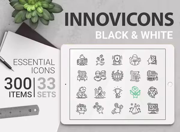 300枚高质量图标集合 Innovicons BW Icons Bundle