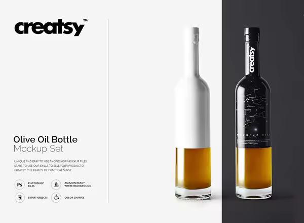 橄榄油瓶玻璃瓶样机 Olive Oil Bottle Mockup Set