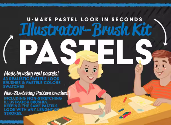 43种风格彩色蜡笔 AI&PS 笔刷集 Pastels Illustrator Brush-Kit
