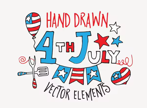 美国独立日假日矢量素材 Hand Drawn 4th July Vector Elements