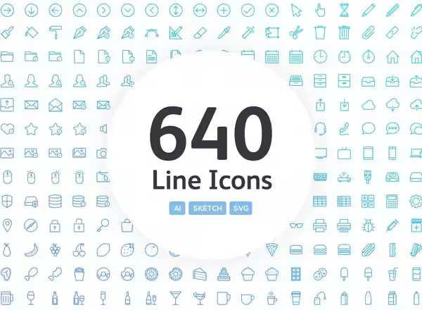 APP UI 设计必备图标集 640 Vector Line App Icons