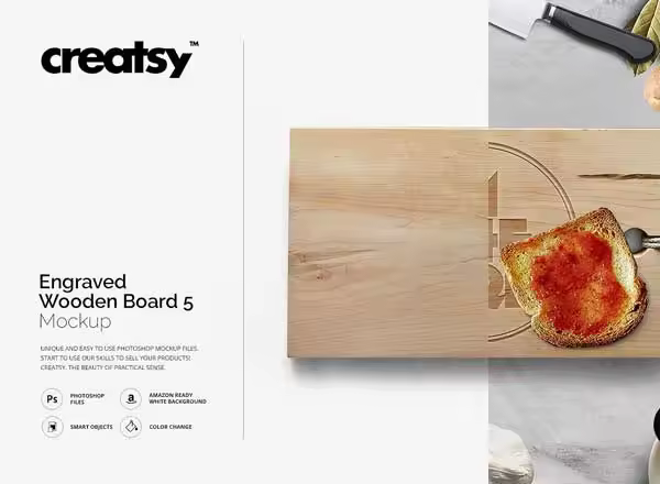 实木木纹砧板样机（三） Engraved Wooden Board 5 Mockup