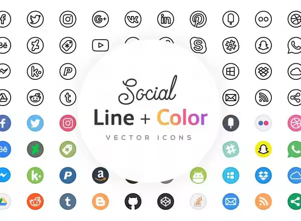 国外主流社交媒体线框图标 Free Line Icons – Social