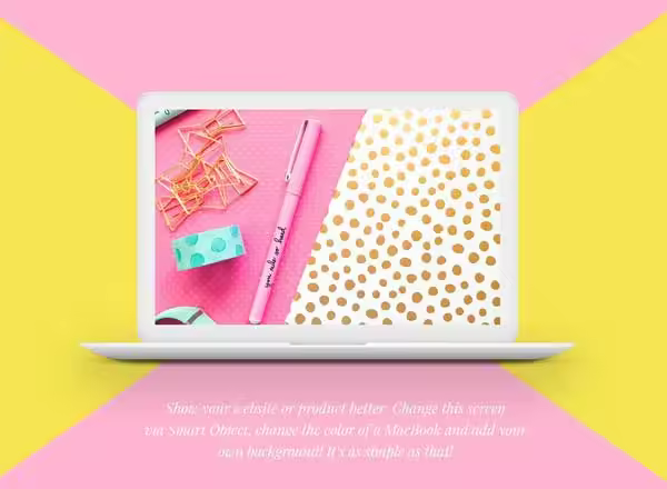 女性主题苹果笔记本样机 MacBook™ Mockup with a Starburst