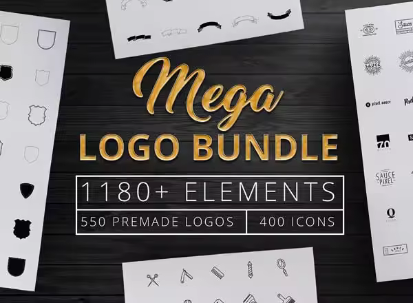 超级 Logo 设计素材工具包 1180+ Mega Logo Bundle Creator Kit（1.83GB大容量）