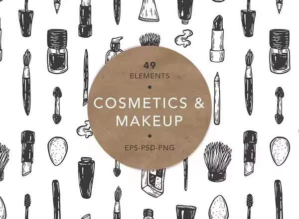 手绘化妆工具矢量图形素材 Cosmetics and makeup. Illustrations.