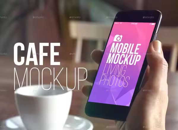咖啡店餐厅场景 iPhone 样机模板 Cafe Restaurant Mobile Mockup
