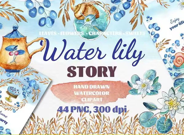 百合花为主体的水彩素材纹理肌理背景下载[高清图]