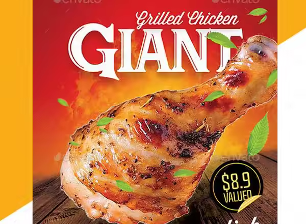 美食主题海报模板 Grilled Chicken Template for Flyer Poster