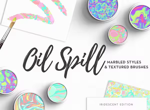 大理石花纹油画纹理素材笔刷/图层样式 Oil Spill – Marbled Styles