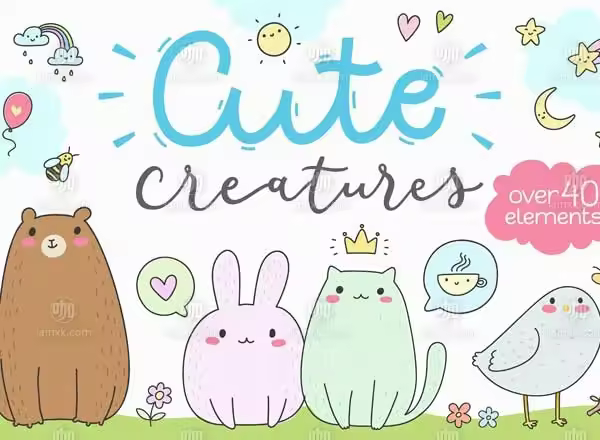 可爱风卡通动物矢量素材 Cute Creatures Vector Set
