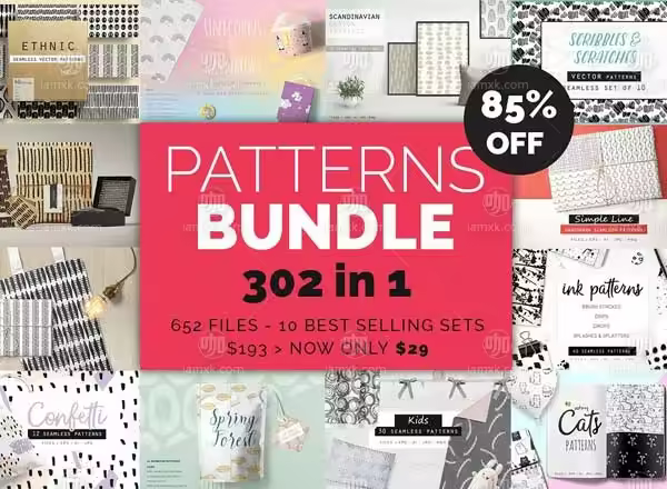 价值193刀手绘图案纹理集合 Handdrawn Patterns Bundle