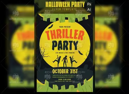 万圣节主题聚会海报模板源文件下载Halloween Party Flyer[psd,ai]