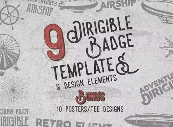 老式飞艇飞船标志设计素材集 Dirigible Badges & Design Elements