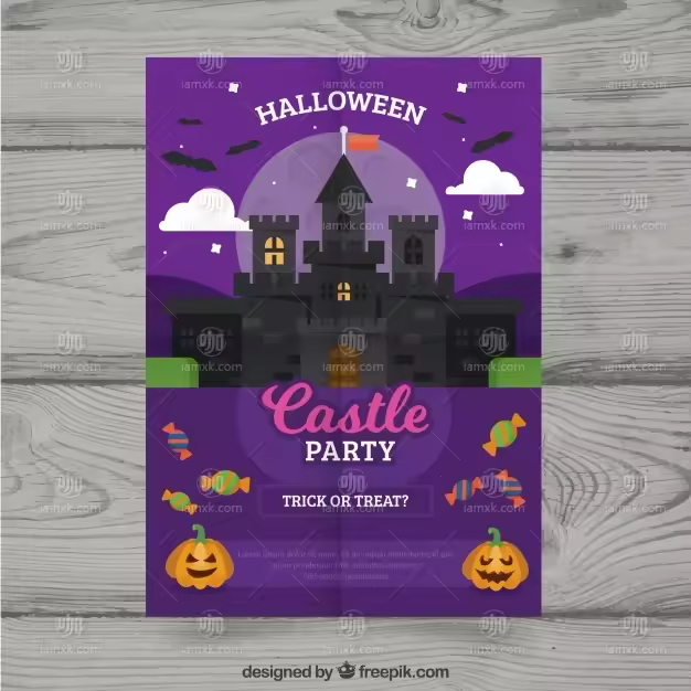 Halloween party poster with a night castle Free Vector