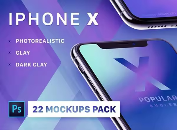 小咖下午茶：22个多角度iPhone X展示模型Mockups下载[PSD,4K级,黑白灰三色,976MB]