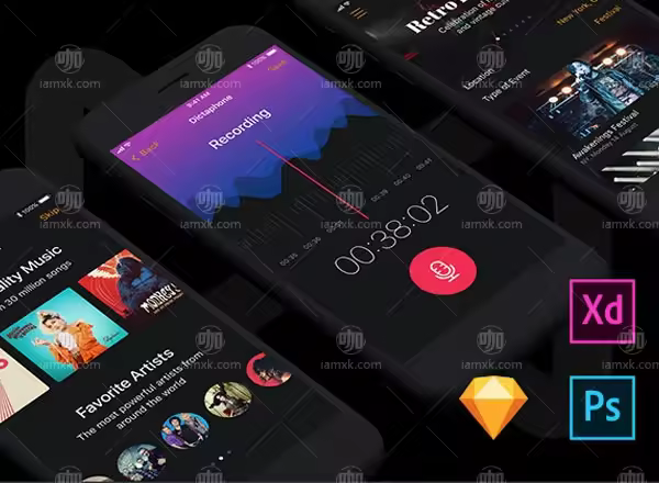 酷炫的多功能的音乐APP UI KITS套装下载[Sketch,XD,PSD]