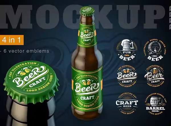 逼真的啤酒瓶Mockups下载[psd,eps]