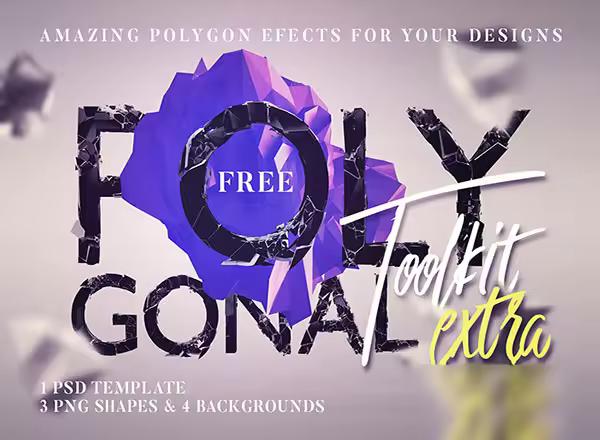 帅酷的3D抽象多边形元素及应用场景PSD模板 Free Polygonal Toolkit Extra