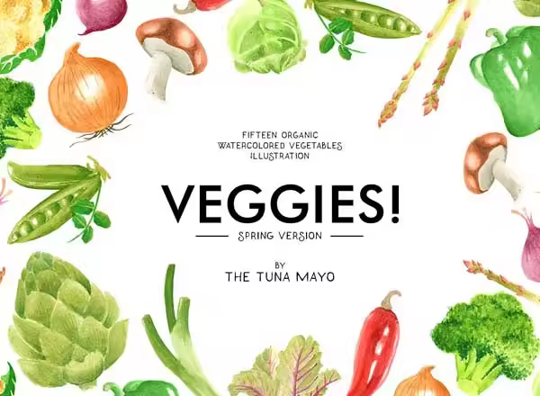 水彩手绘蔬菜素材 Vegetables Watercolor Illustration