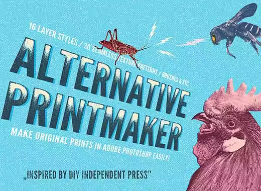 Alternative Printmaker–打造另类版画效果的PS笔刷下载[abr,pat,grd,psd]