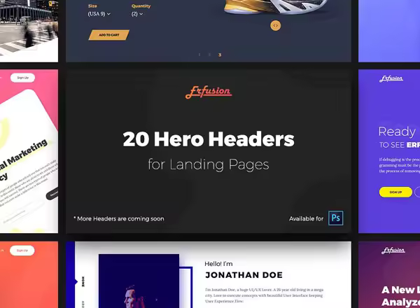 网站巨无霸 Header 模板素材 Erfusion – 20 Hero Headers UI Kit