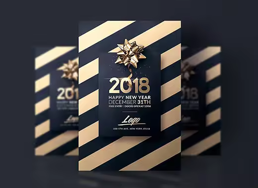 New Year Invitation Template–时尚优雅简约的新年海报PSD模板下载[psd]